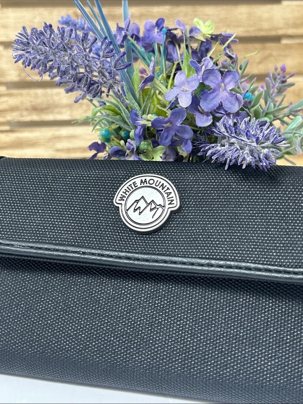 White Mountain Black Travel Organizer Wallet with Logo Emblem
